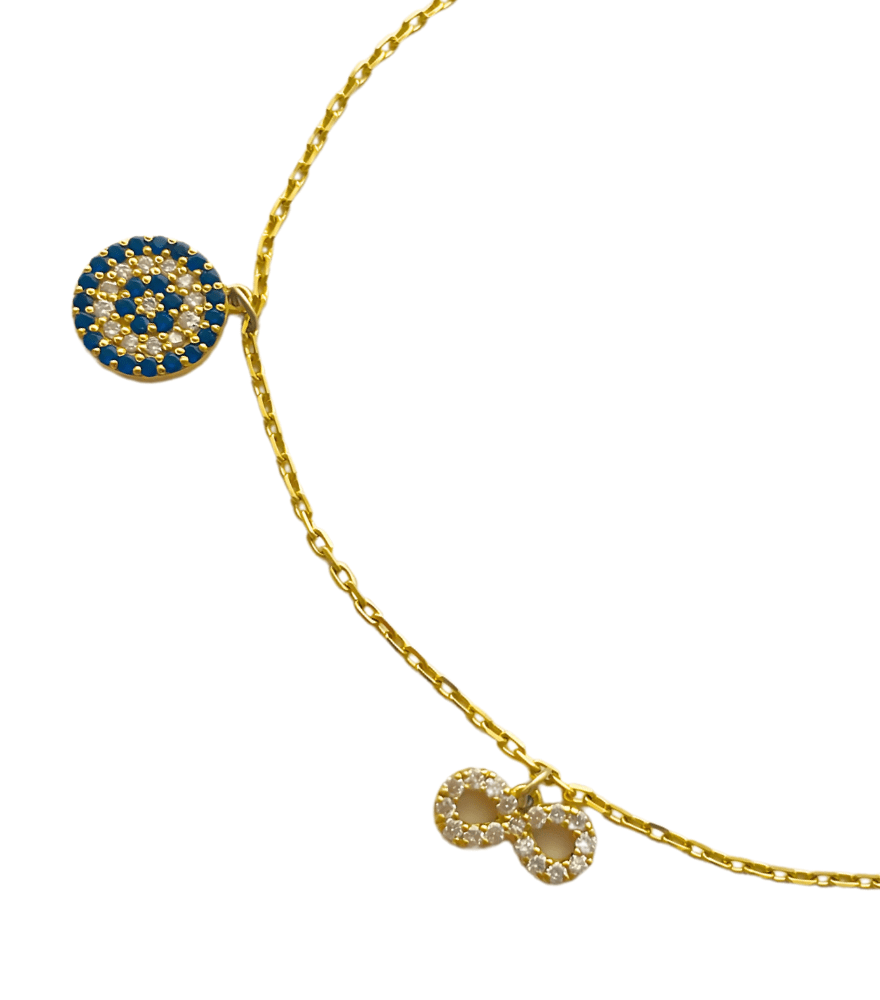 Closeup of Nova Good Luck Diamond Charm Bracelet in 18k Gold Adjustable Length Metal 7 inches 2.8gms Yellow