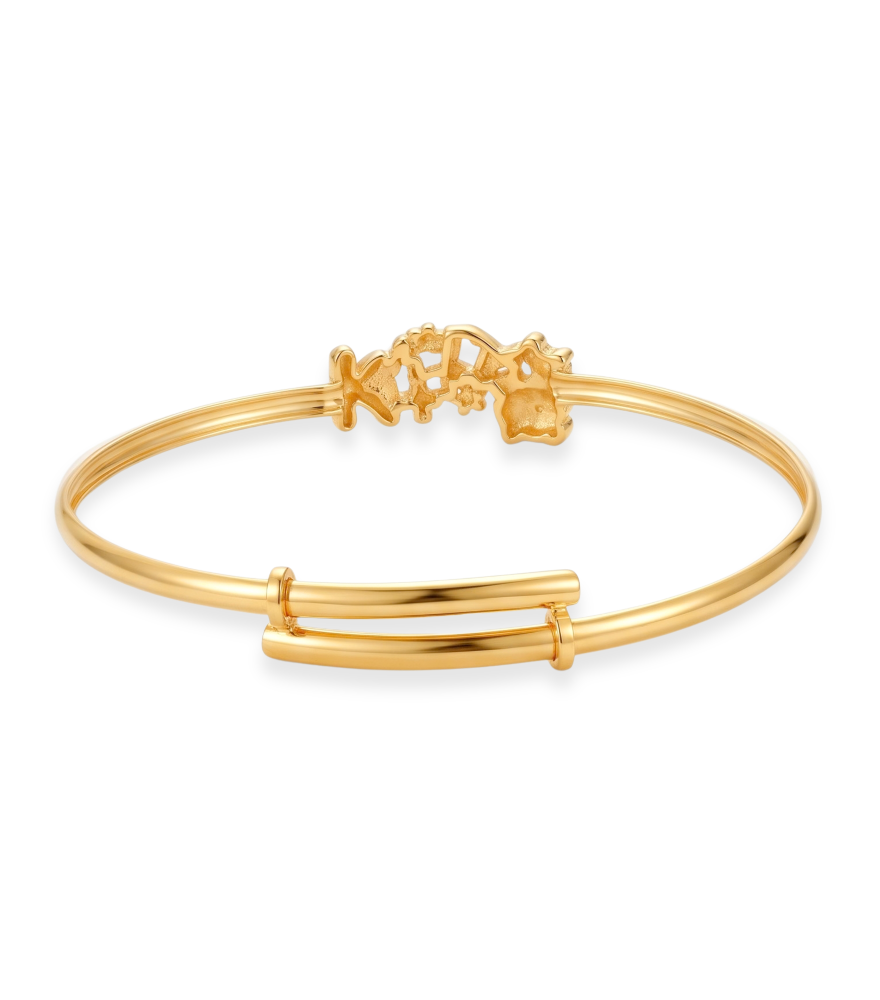 Rear View of Cleo Kitty Bangle in 18k gold Open-Adjustable-Resizable Yellow Gold with Hallmark Stamp Metal One Size 2.7gms