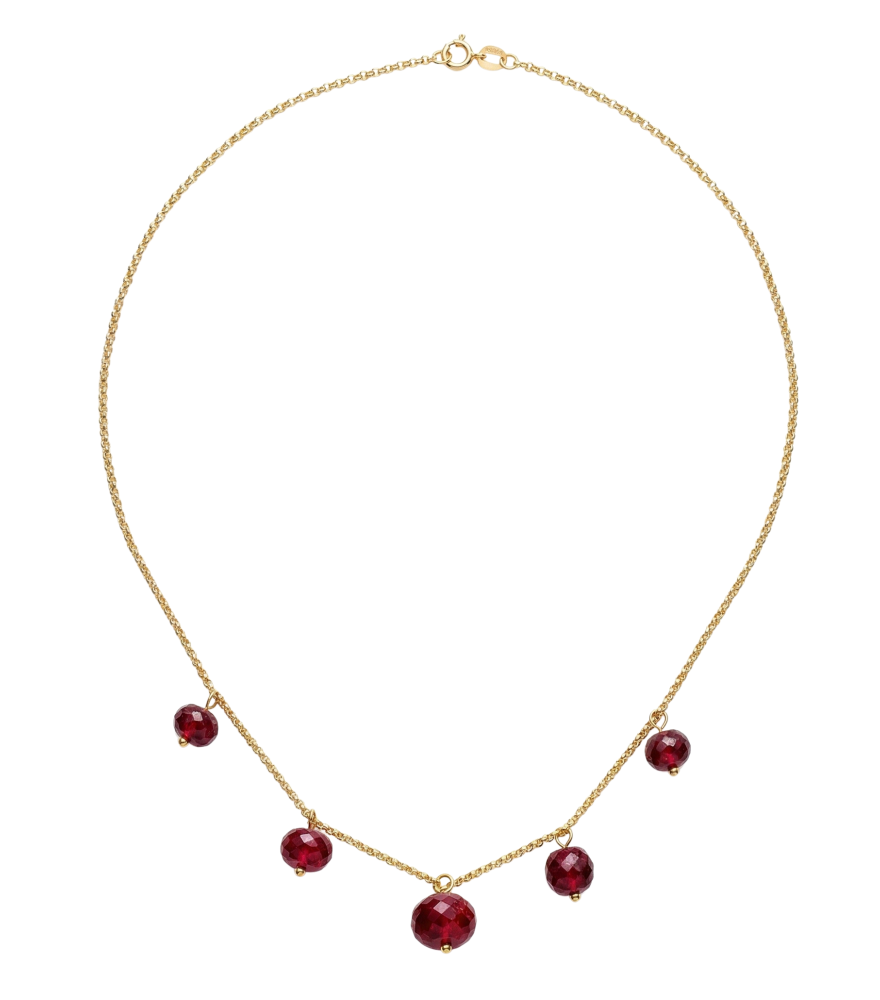 Front View of Gold & Ruby Necklace Comfort Fit 18k Yellow with Hallmark Stamp One Size 7.2gms