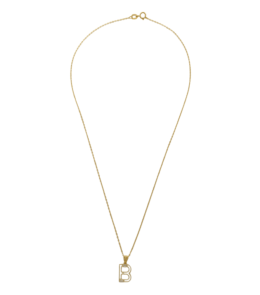 Rear View of Letter 'B' Initials Pendant Necklace in 18k Gold Fixed Length Yellow with Hallmark Stamp Metal One Size 1.3gms