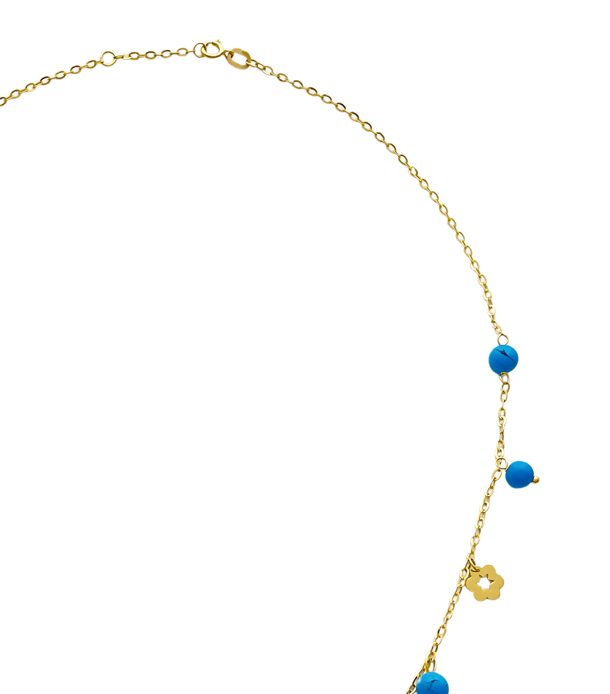 Rear View of Zahra Charm Necklace in 18k Gold Adjustable Length Yellow with Hallmark Stamp Metal One Size 2.5gms