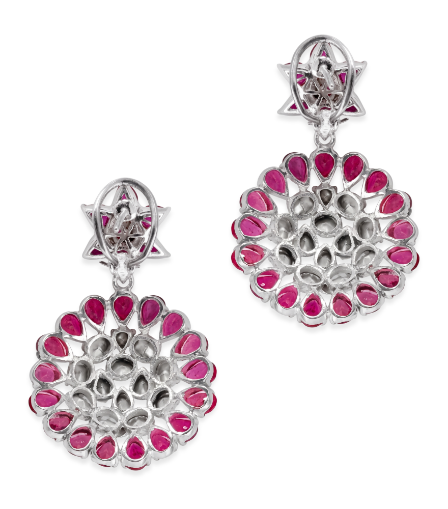Rear View of Marya Ruby Dangle Earrings in Sterling Silver Jewelry for Pierced Ears 925 One Size 14.54gms
