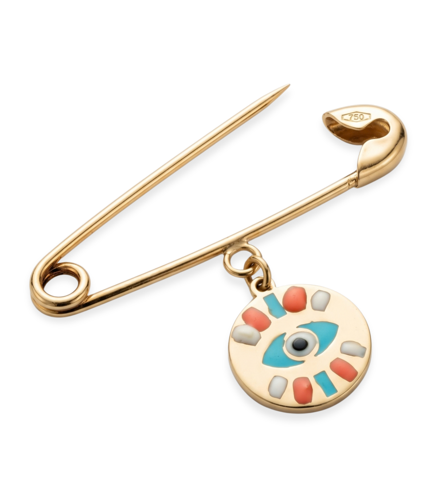 Closeup of Amira Brooch Pin in 18K Gold Regular 18k Yellow with Hallmark Stamp Metal One Size 0.9gms