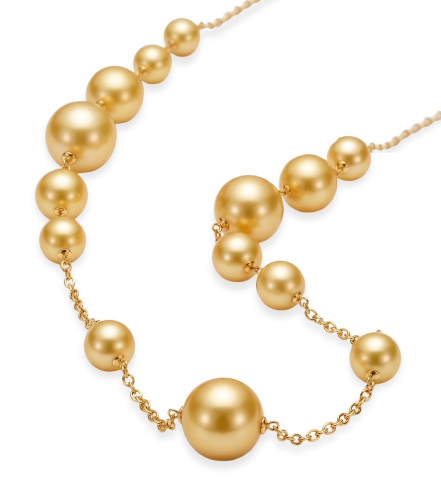 Closeup of Alisha Pearl Necklace in 18k Gold Fixed Length Yellow with Hallmark Stamp Metal Stone One Size 55.2gms