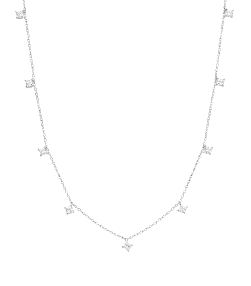 Front View of Starlight Charm Necklace in 18k White Gold Comfort Fit 16 inches 0.9gms