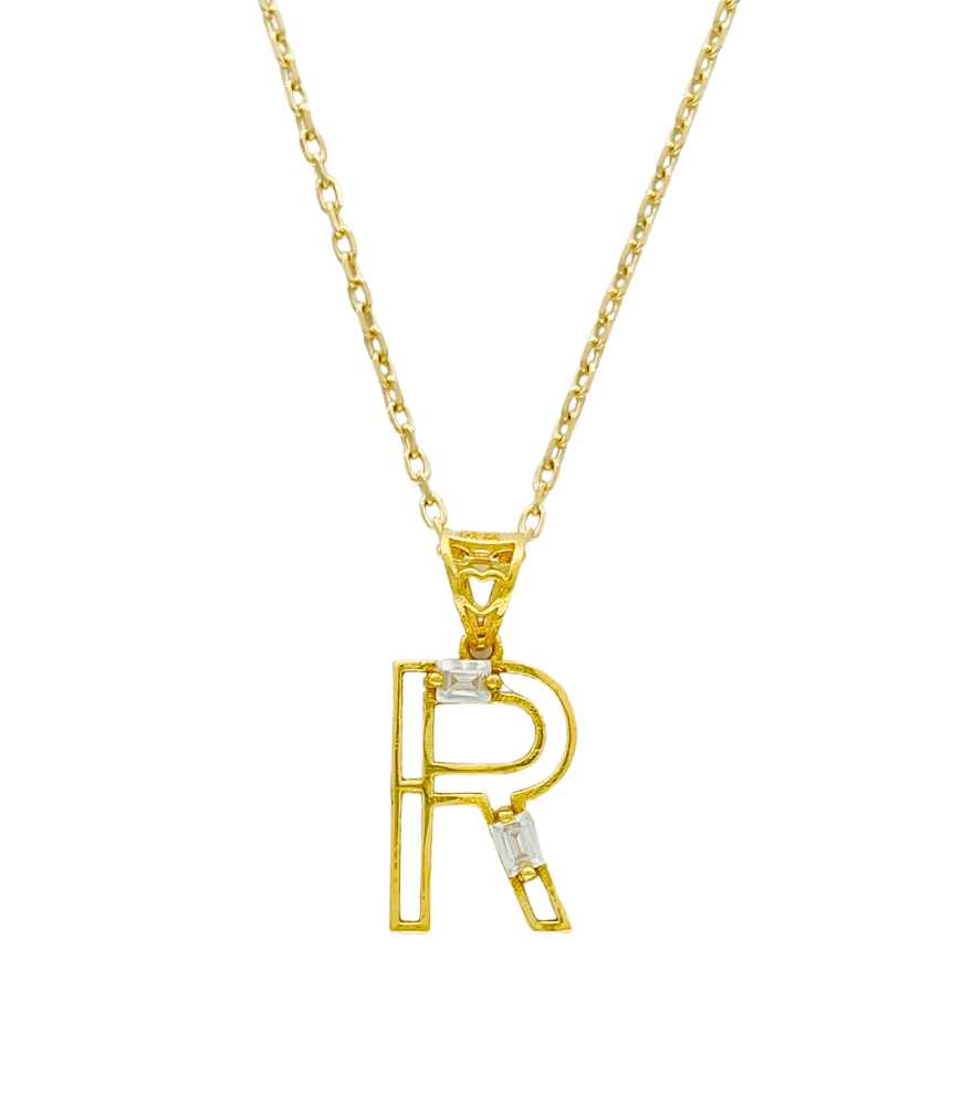 Letter 'R' Initials Pendant Necklace in 18k Gold