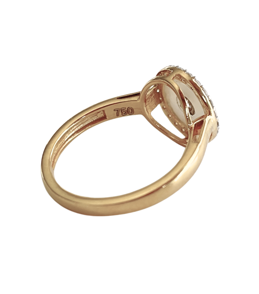 Rear View of Celestia Pearl Ring in 18K Gold Comfort Fit 18k Yellow with Hallmark Stamp One Size 3.2gms