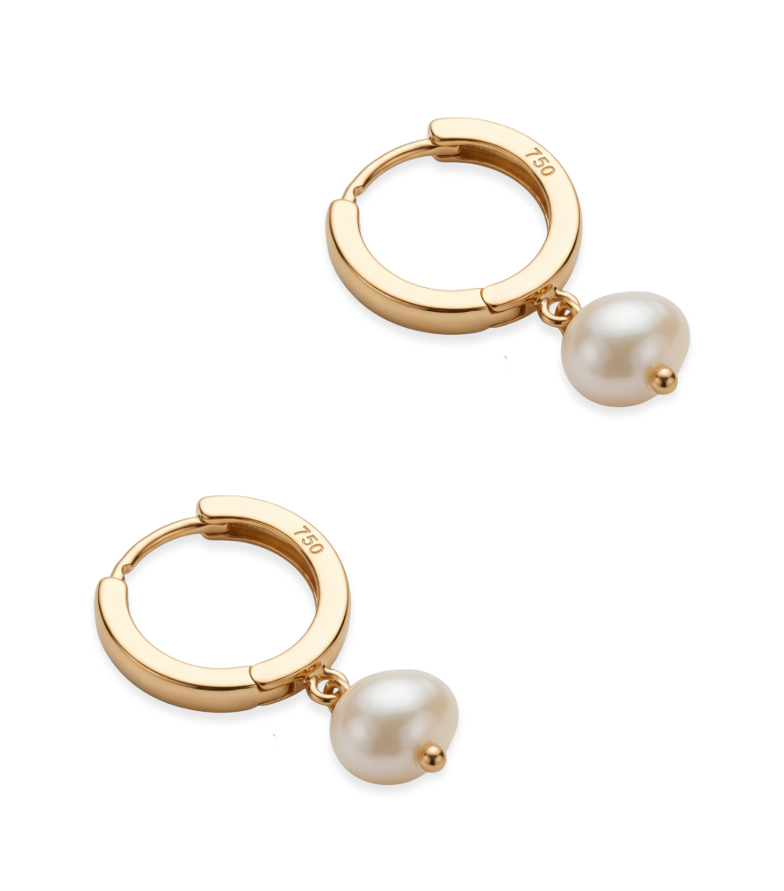 Rear View of Aurora Pearl Hoop Earrings in 18K Gold Jewelry for Pierced Ears 18k Yellow with Hallmark Stamp One Size 1.4gms