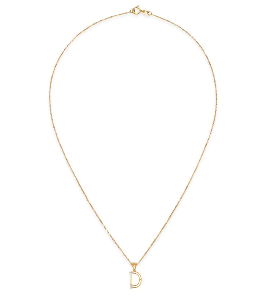 Rear View of Letter 'D' Initials Pendant Necklace in 18k Gold Fixed Length Yellow with Hallmark Stamp Metal One Size 1.2gms