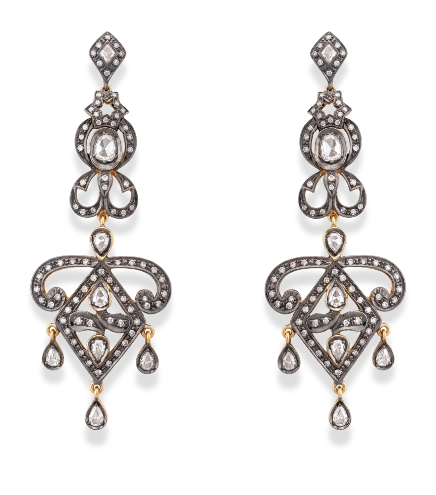 Front View of Rina Dangle Earrings Jewelry for Pierced Ears 18k Gold Plated 925 Sterling Silver One Size 23.4gms