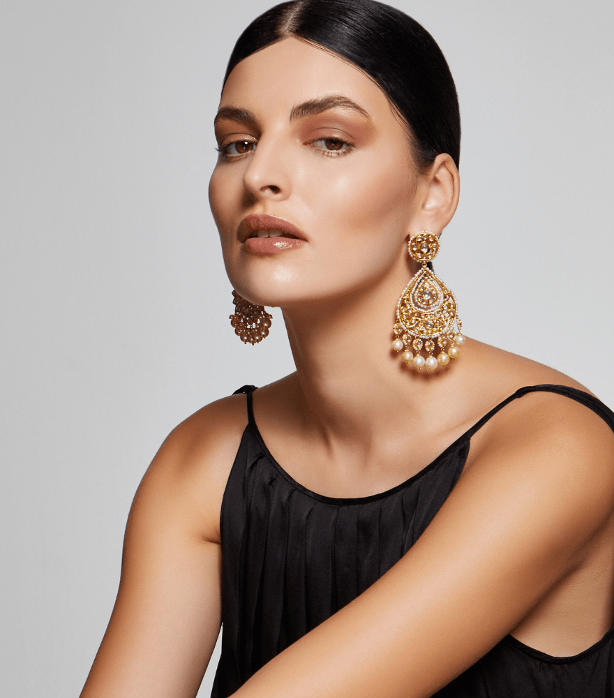 Anjolie Chandbali Diamond Earrings in 18k Gold
