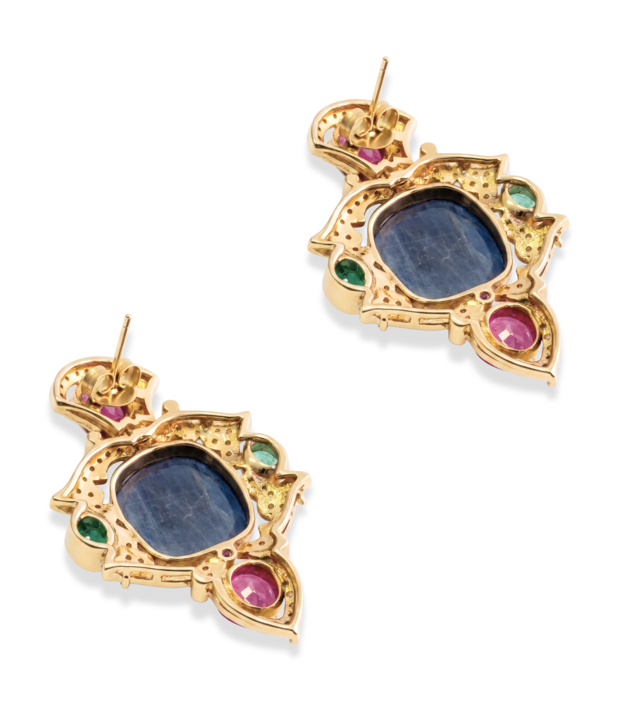 Rear View of Shalimar Earrings Jewelry for Pierced Ears 18k Gold Plated 925 Sterling Silver One Size 36.8gms Yellow