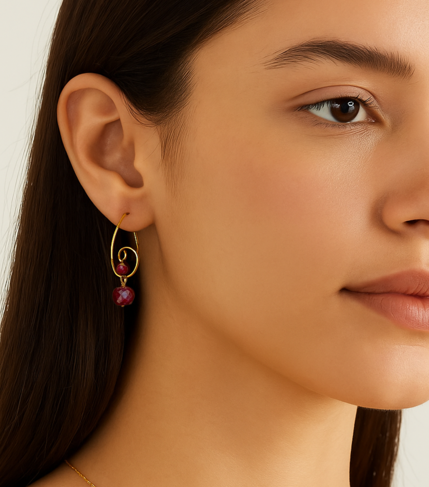 Shyla Ruby Spiral Hoops in 18k Gold