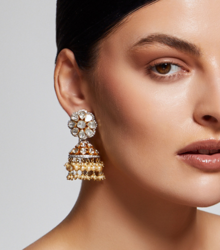 Rania Diamond Jhumka Earrings in 18k Gold
