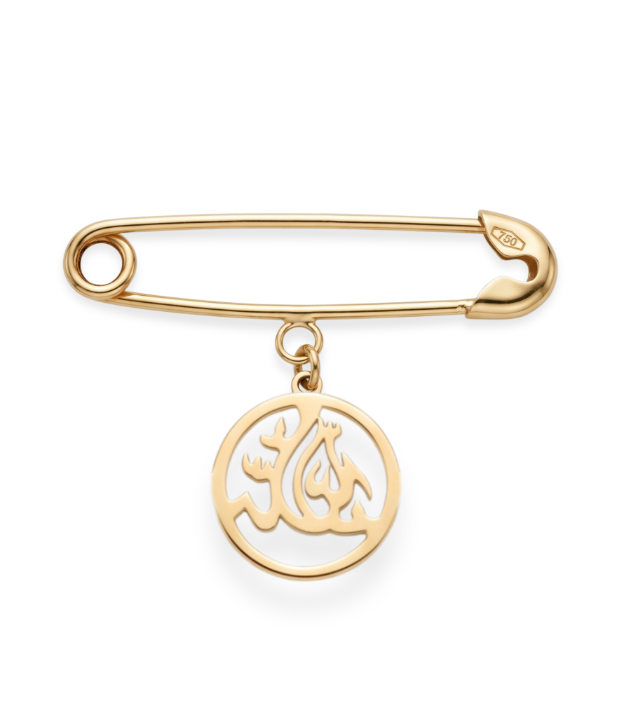 Front View of Mashallah Brooch Pin in 18k Gold Regular Yellow with Hallmark Stamp Metal One Size 0.8gms