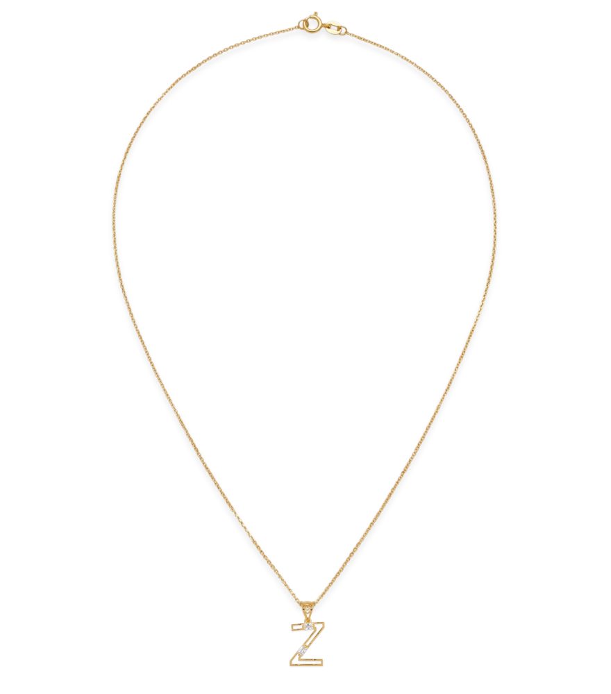 Rear View of Letter 'Z' Initials Pendant Necklace in 18k Gold Fixed Length Yellow with Hallmark Stamp Metal One Size 1.3gms
