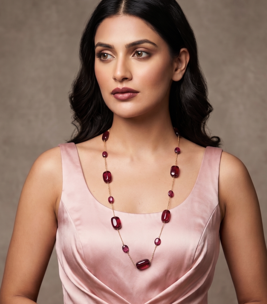 Alternate View of Model Wearing Marya Necklace Fixed Length 18k Yellow Gold with Hallmark Stamp Metal One Size 43.6gms