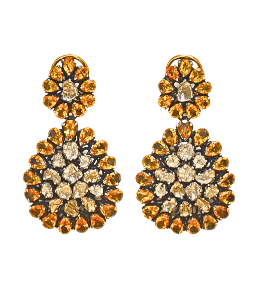 Anaya Silver Earrings with Uncut Diamonds and Citrine