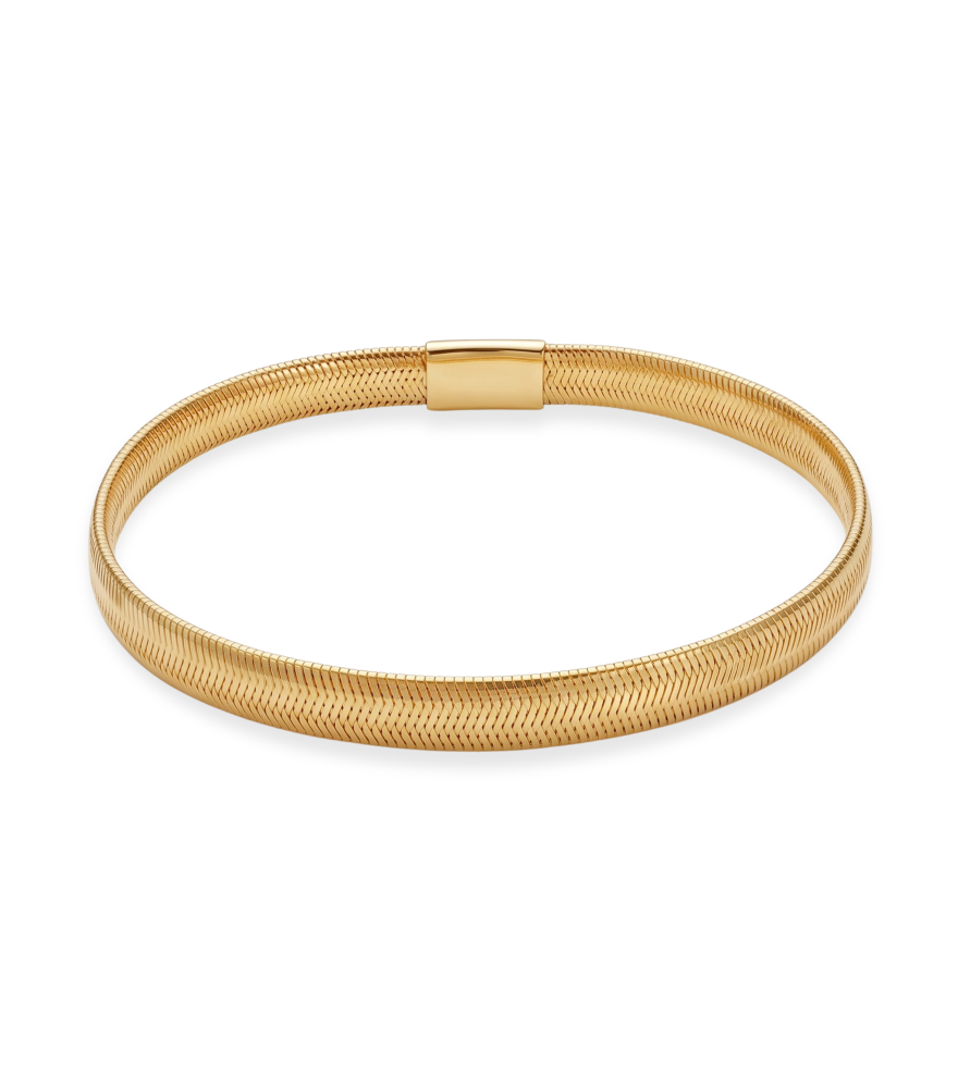 Rear View of Bettina Stretch-Fit Bracelet in 18k Gold Comfort Fit Yellow with Hallmark Stamp One Size 2.9gms