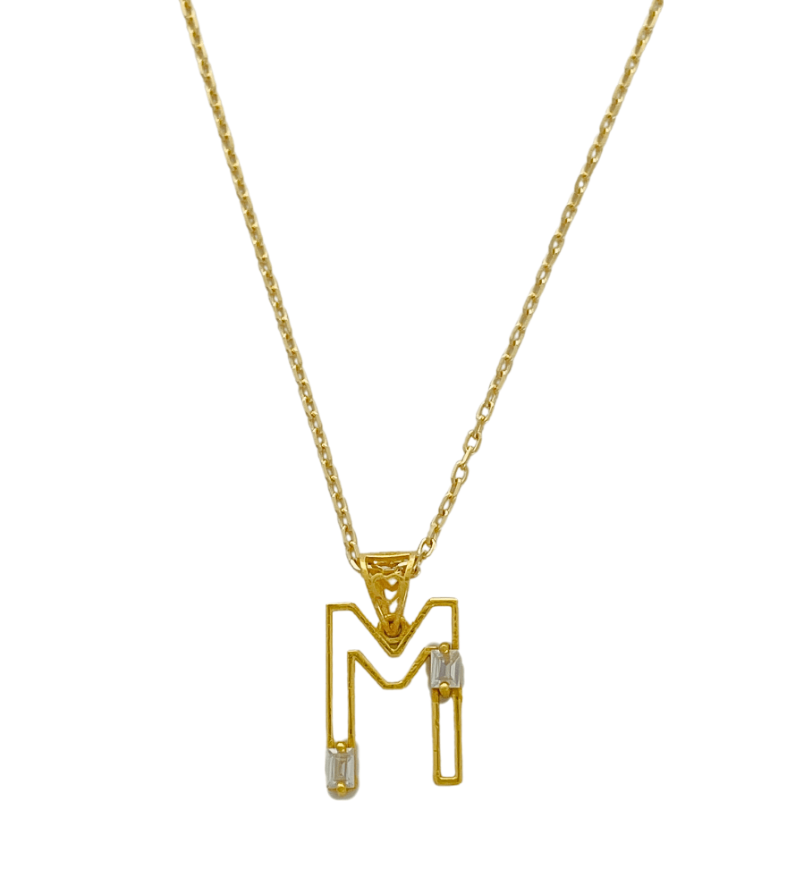 Letter 'M' Initials Pendant Necklace in 18k Gold