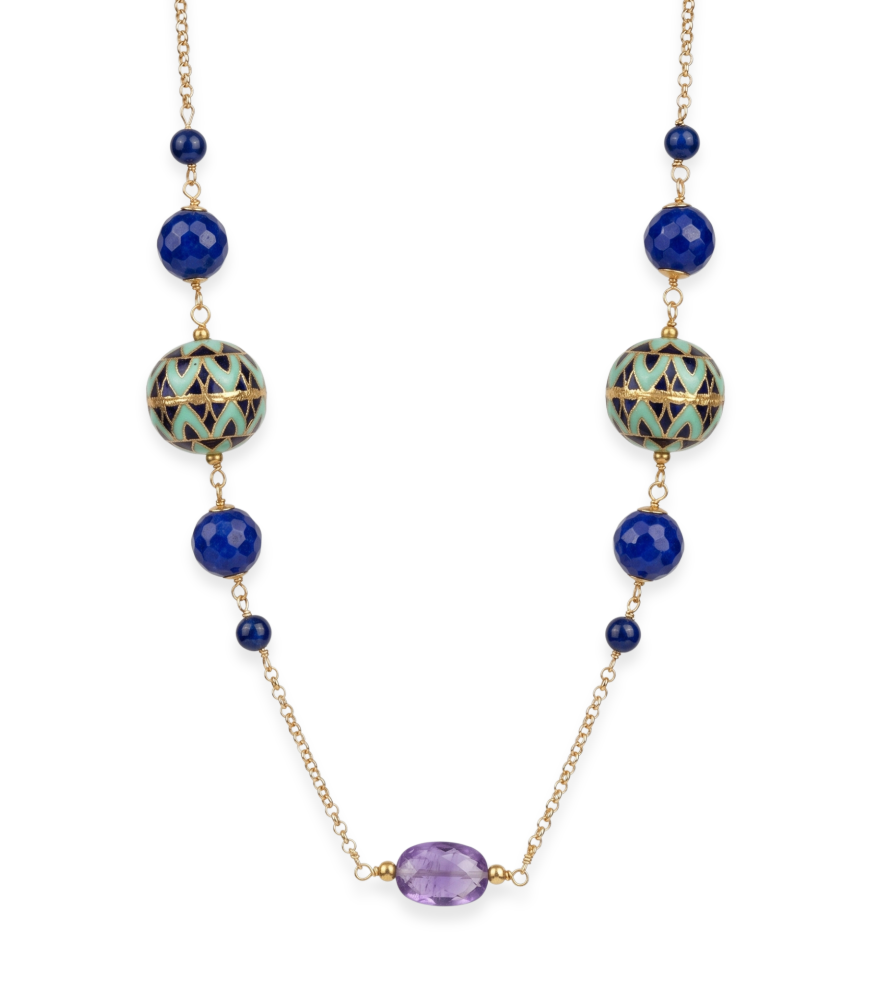 Front View of Lavanya Pearl Necklace in 18k Gold Fixed Length Yellow with Hallmark Stamp Metal Stone One Size 32.9gms