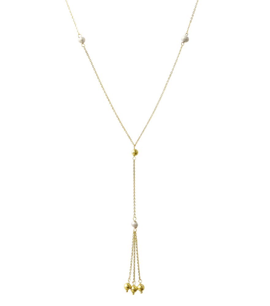 Front View of Elise Lariat Necklace in 18k Gold Comfort Fit Yellow with Hallmark Stamp 18 inches 1.6gms