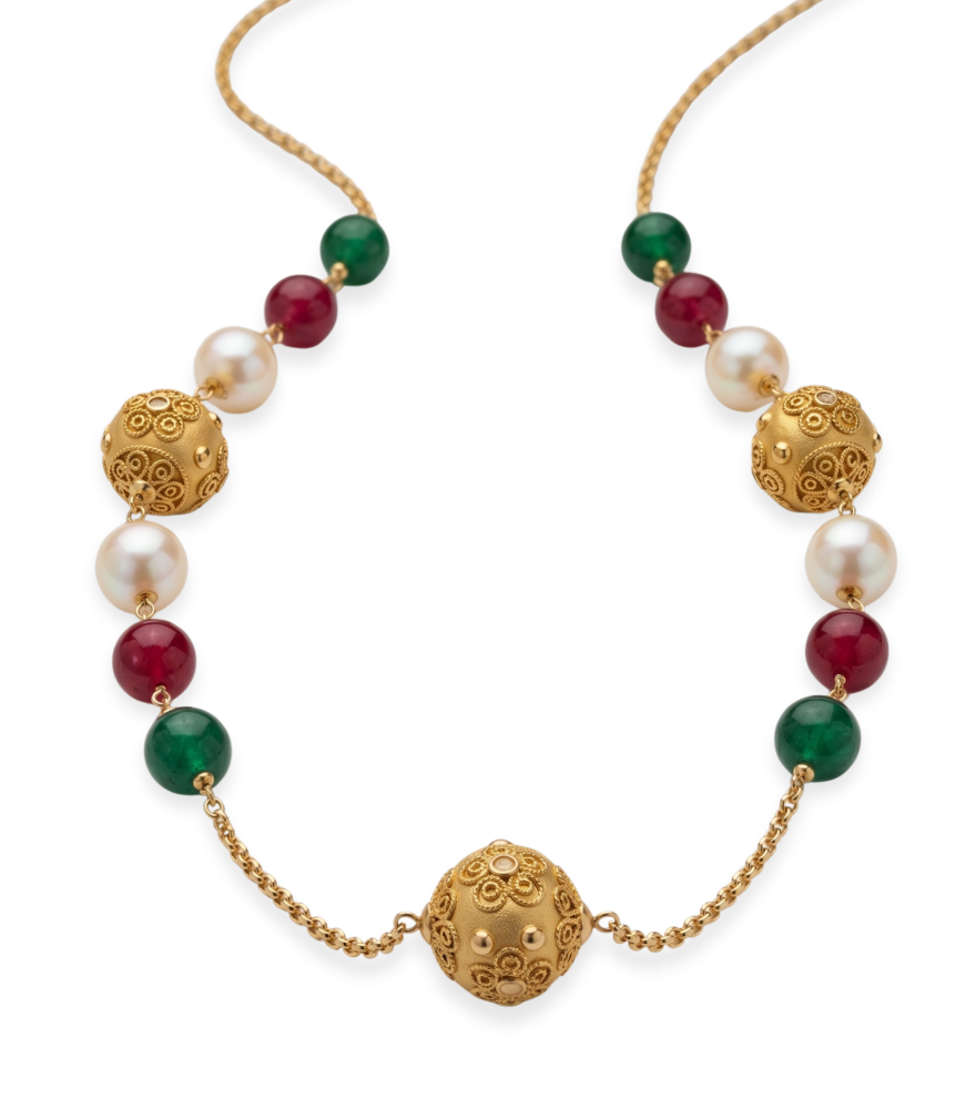 Closeup of Amani Necklace Fixed Length 18k Yellow Gold with Hallmark Stamp One Size 37.2gms