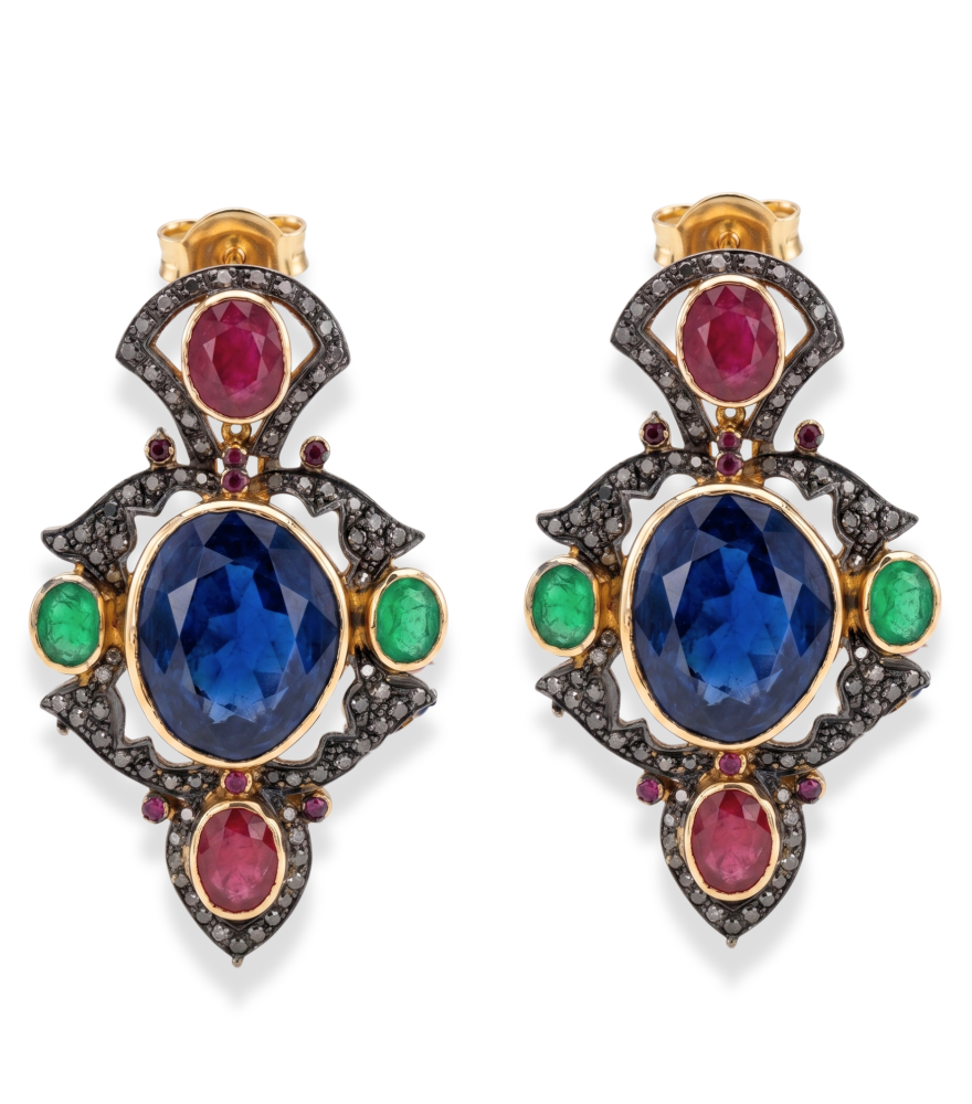 Front View of Shalimar Earrings Jewelry for Pierced Ears 18k Gold Plated 925 Sterling Silver One Size 36.8gms Yellow