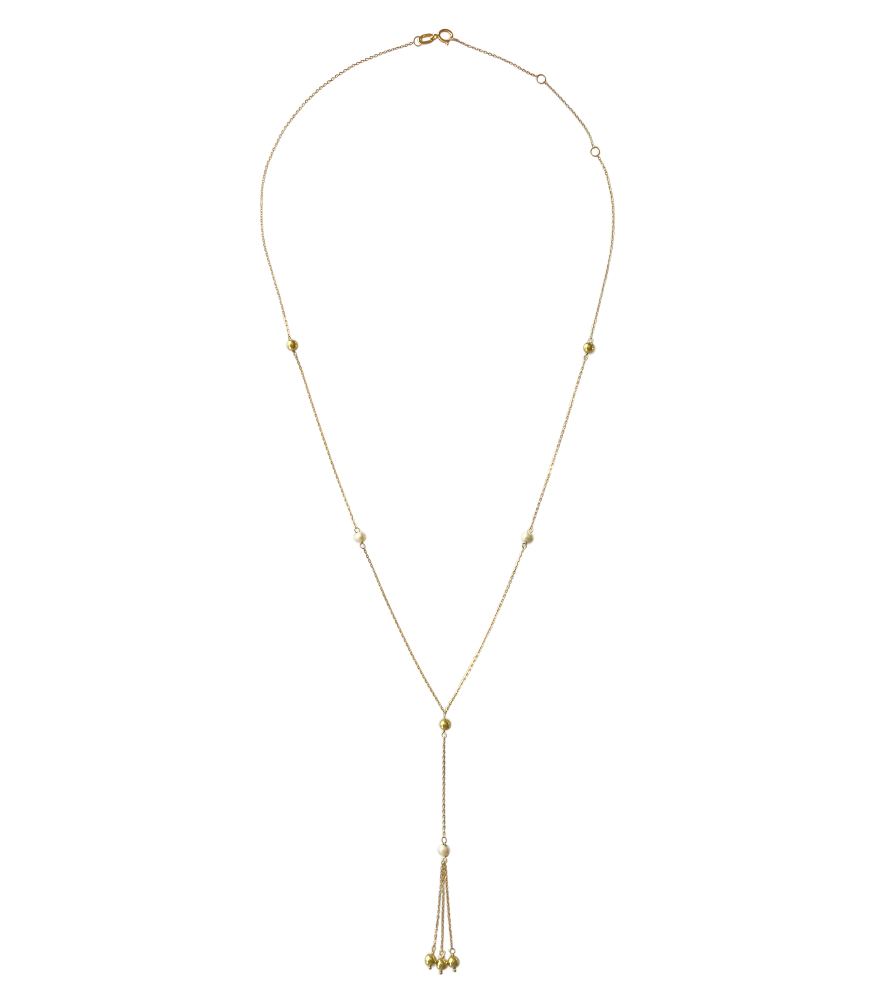 Rear View of Elise Lariat Necklace in 18k Gold Comfort Fit Yellow with Hallmark Stamp 18 inches 1.6gms
