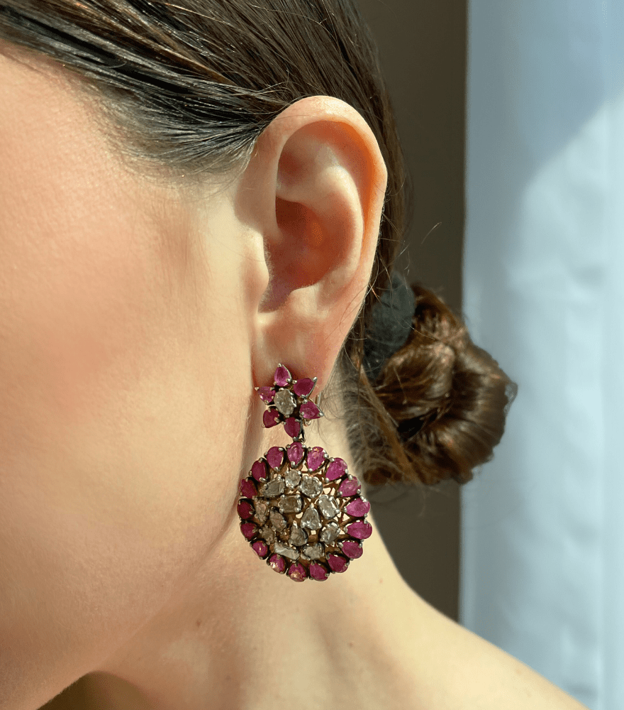 Marya Ruby Dangle Earrings in Sterling Silver