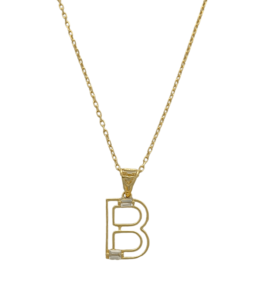 Letter 'B' Initials Pendant Necklace in 18k Gold