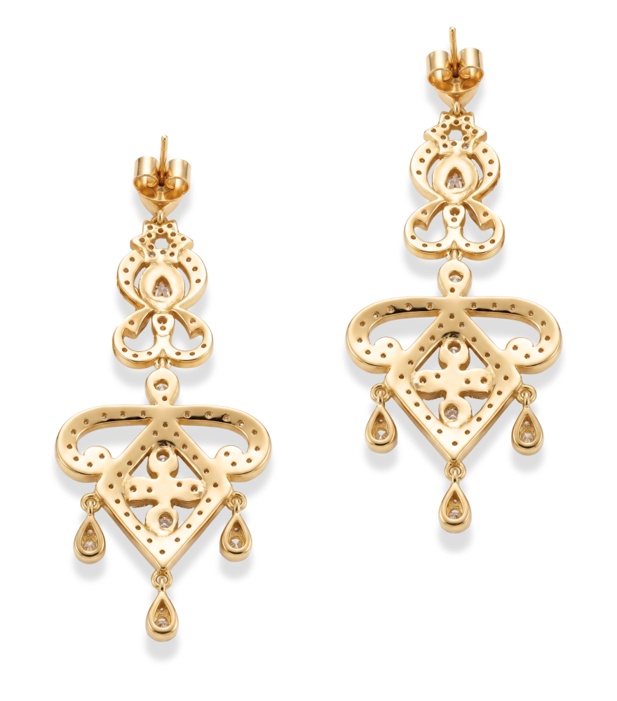 Rear View of Rina Dangle Earrings Jewelry for Pierced Ears 18k Gold Plated 925 Sterling Silver One Size 23.4gms
