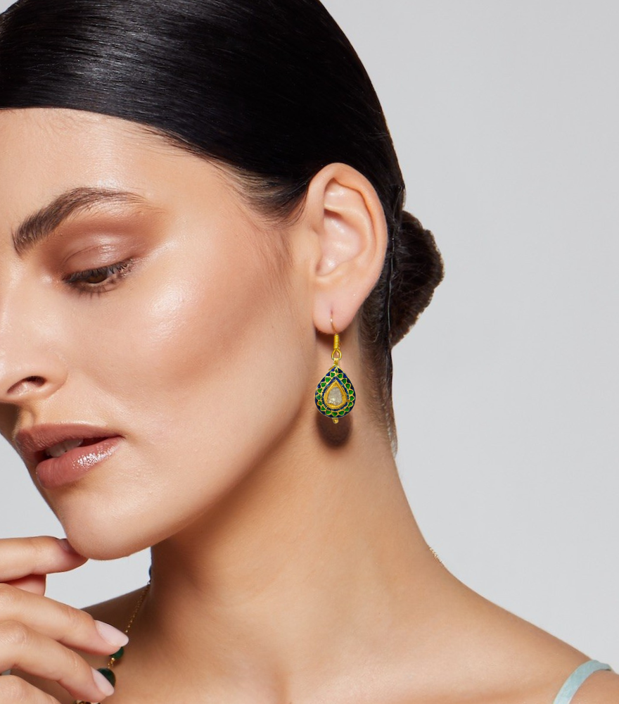 Aaravi Uncut Polki Dangle Earrings in 18k Gold