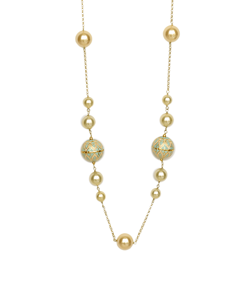 Ishani Pearl and Enamel Necklace in 18k Gold