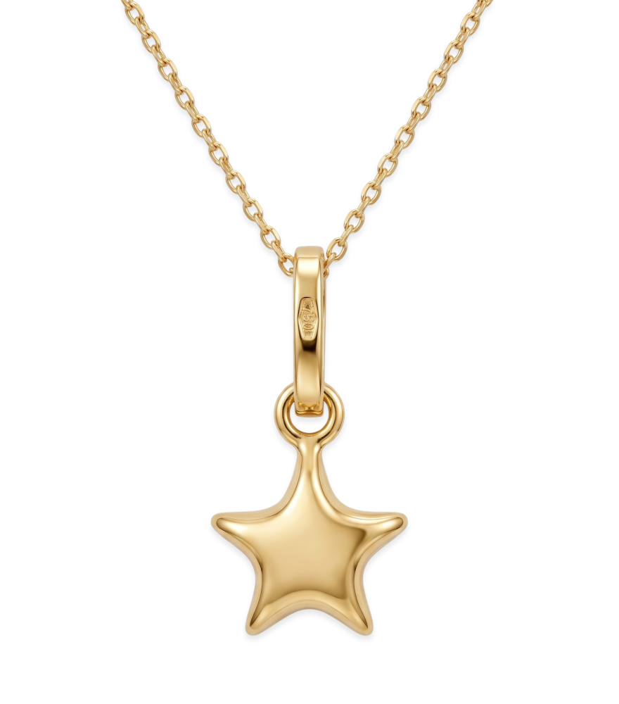 Front View of Golden Star charm Pendant Necklace in 18K Gold Fixed Length 18k Yellow with Hallmark Stamp Metal One Size 1.4gms