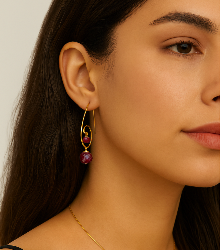 Shyla Ruby Spiral Hoops in 18k Gold
