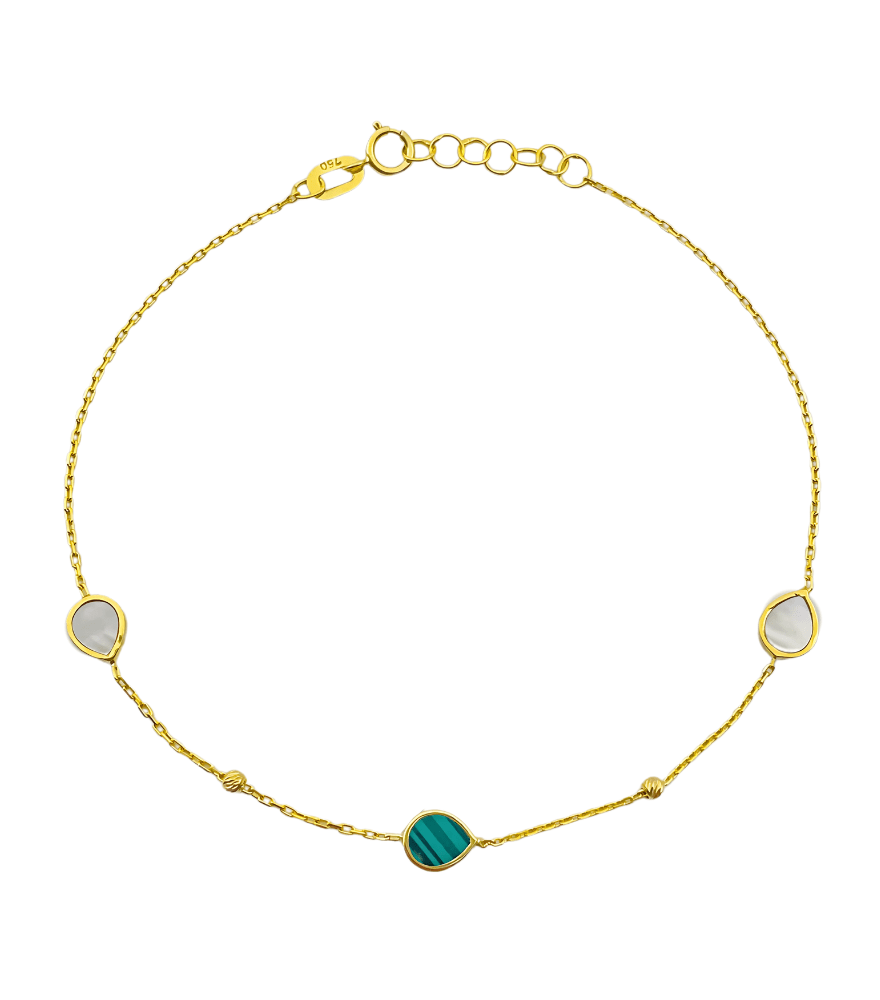 Hala Malachite and Mother of Pearl Bracelet in 18k Gold