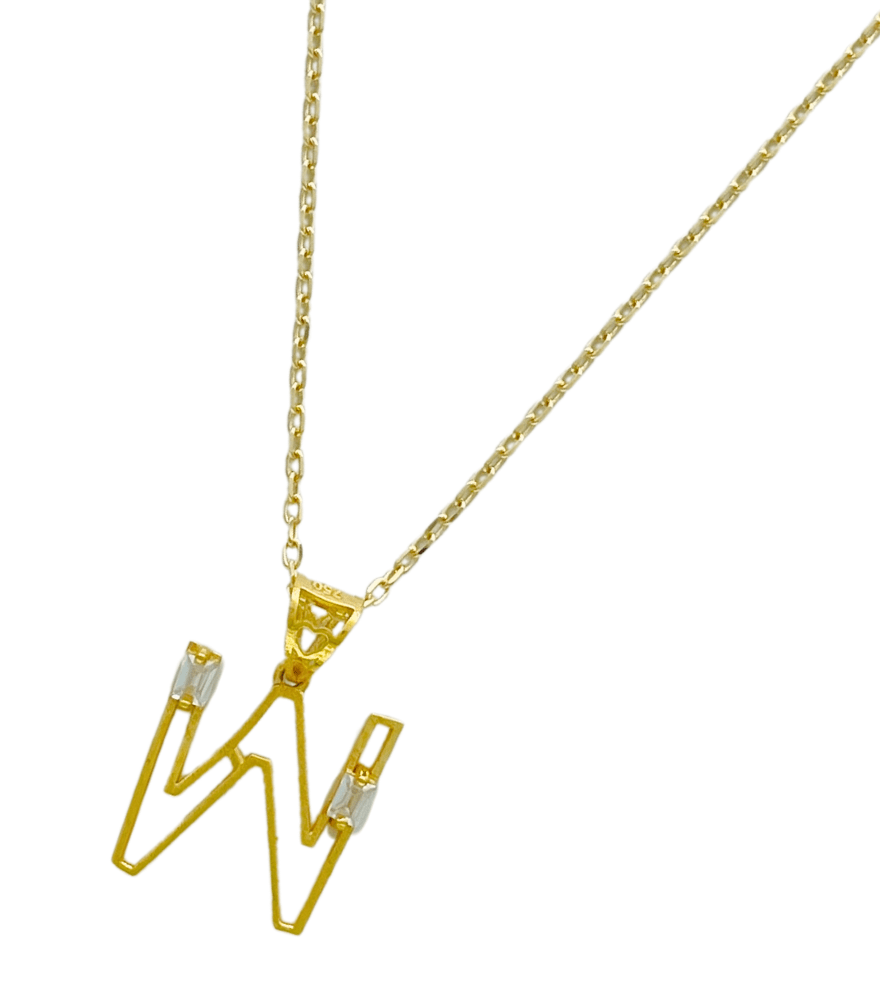 Letter 'W' Initials Pendant Necklace in 18k Gold