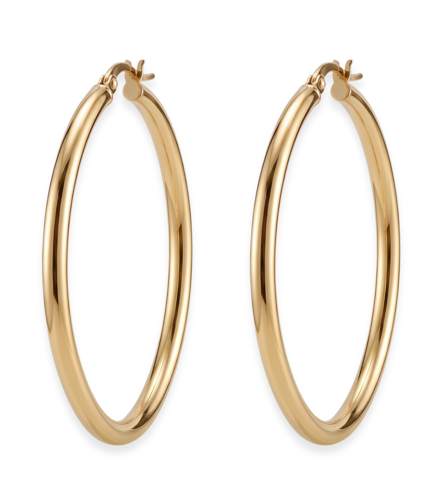 Front View of Golden Circle Hoop Earrings in 18k Gold Jewelry for Pierced Ears Yellow with Hallmark Stamp One Size 2.3gms