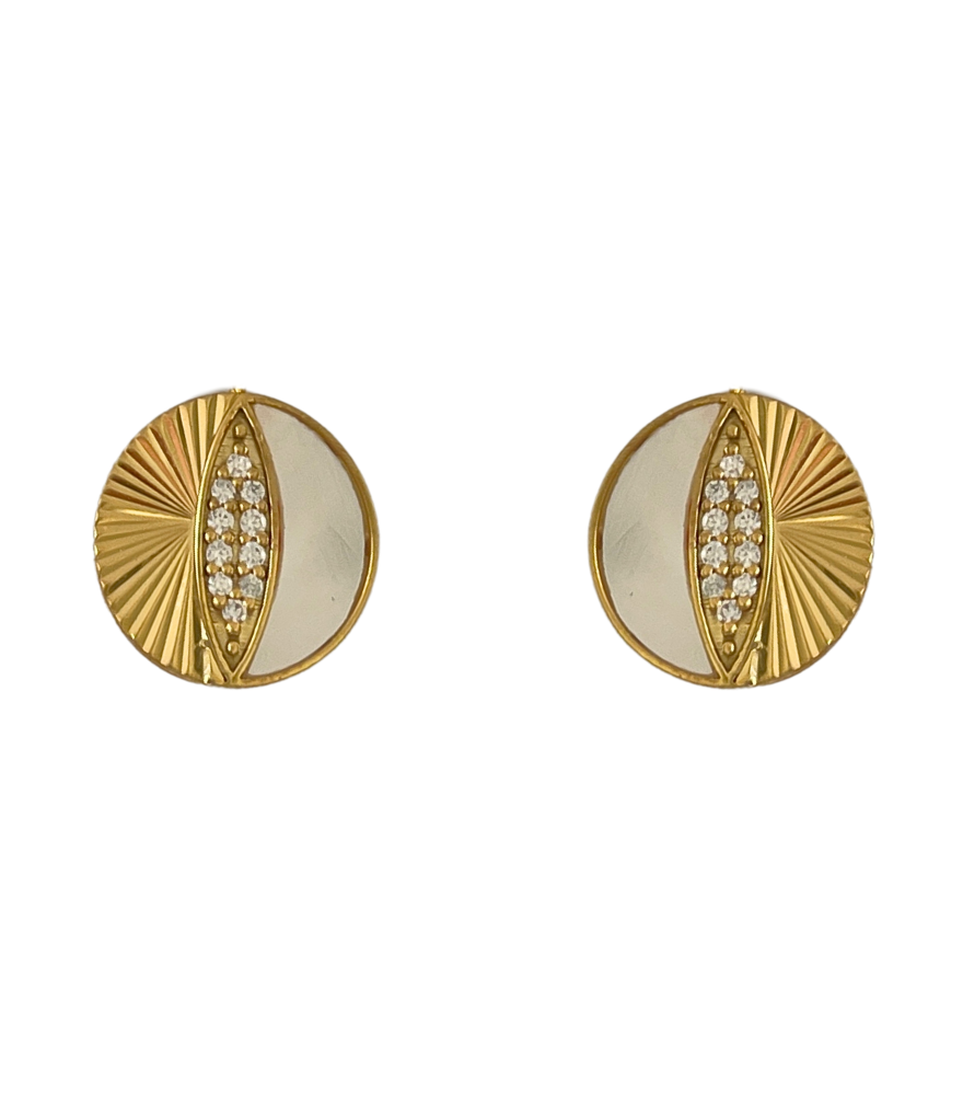 Front View of Riva Stud Earrings in 18k Gold Jewelry for Pierced Ears Yellow with Hallmark Stamp One Size 1.4gms