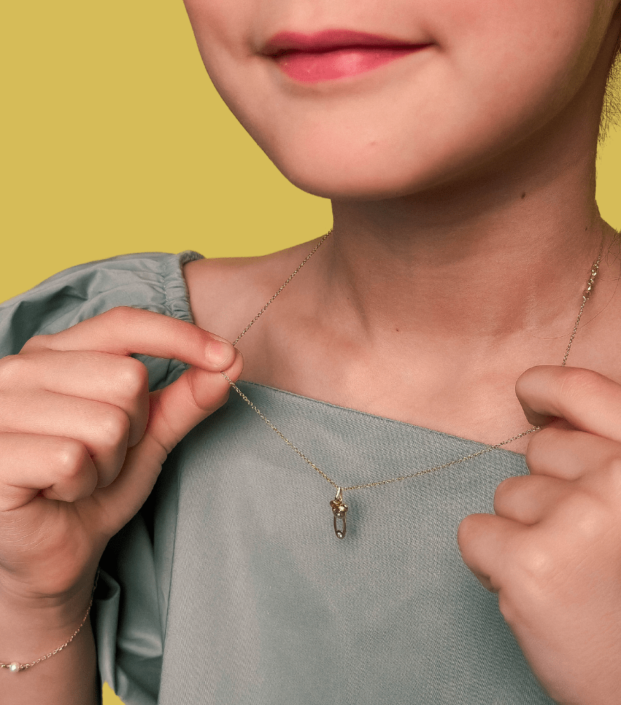 Golden  Teddy Pin Charm Pendant Necklace in 18K Gold