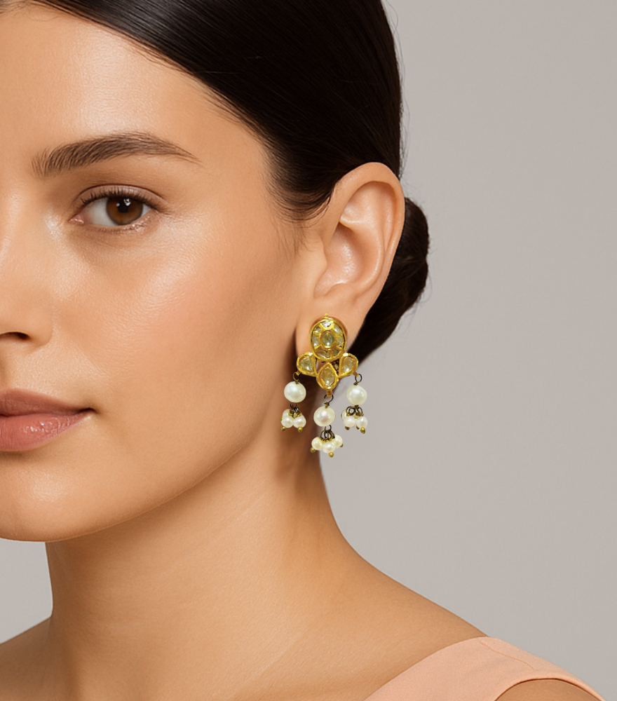 Vanshika Uncut Polki Earrings in 18k Gold