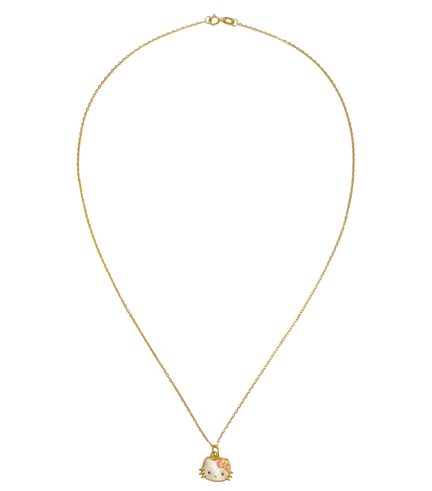 Cleo Kitty Enamel Pendant Necklace in 18k Gold