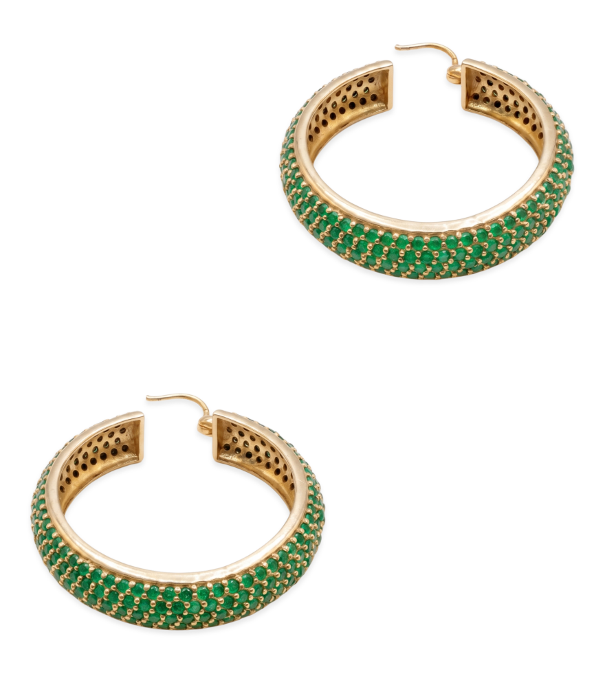 Rear View of Pari Hoop Earrings - Green Jewelry for Pierced Ears 18k Gold Plated 925 Sterling Silver One Size 19.3gms