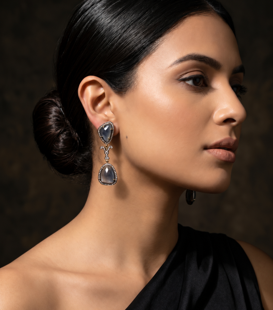 Alternate View of Model Wearing Aasha Earrings Jewelry for Pierced Ears 925 Sterling Silver One Size 17.2gms