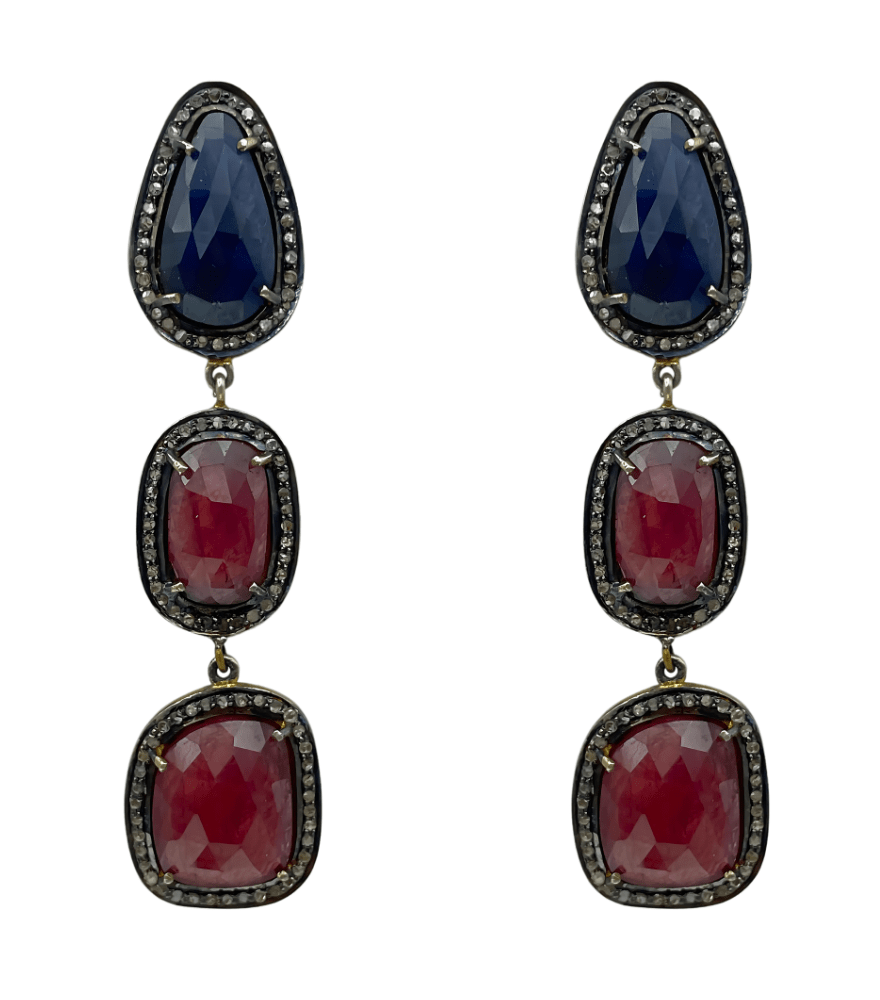 Vamika Gold-Plated Silver Earrings with Diamonds, Rubies & Sapphire