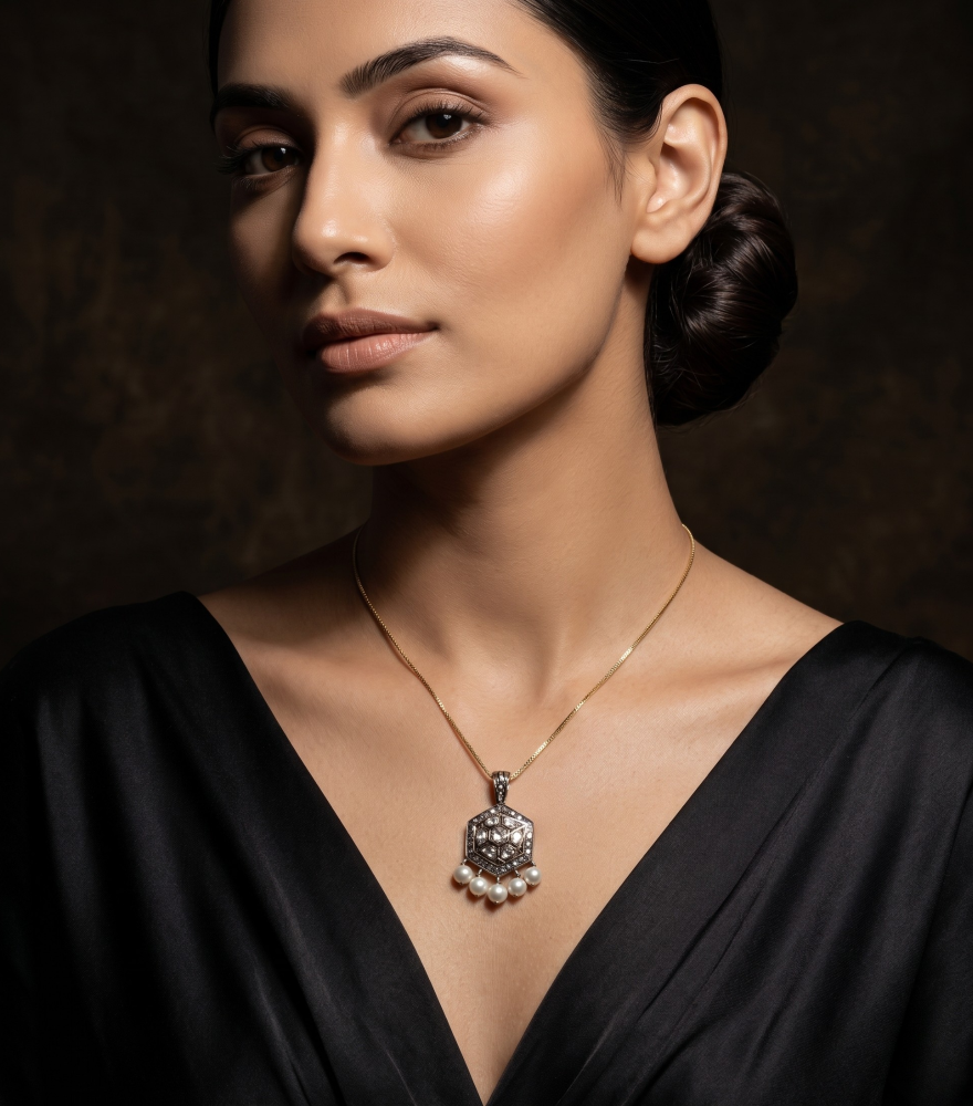 Alternate View of Model Wearing Sasha Pendant Necklace Comfort Fit 18k Gold Plated 925 Sterling Silver One Size 8.2gms