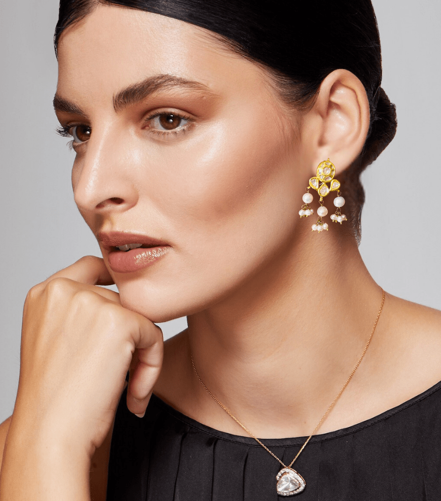 Vanshika Uncut Polki Earrings in 18k Gold
