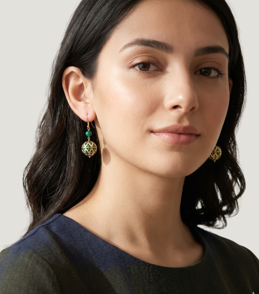 Alternate View of Model Wearing Amira Enamel Earrings in 18k Gold Jewelry for Pierced Ears Yellow with Hallmark Stamp One Size 6.3gms