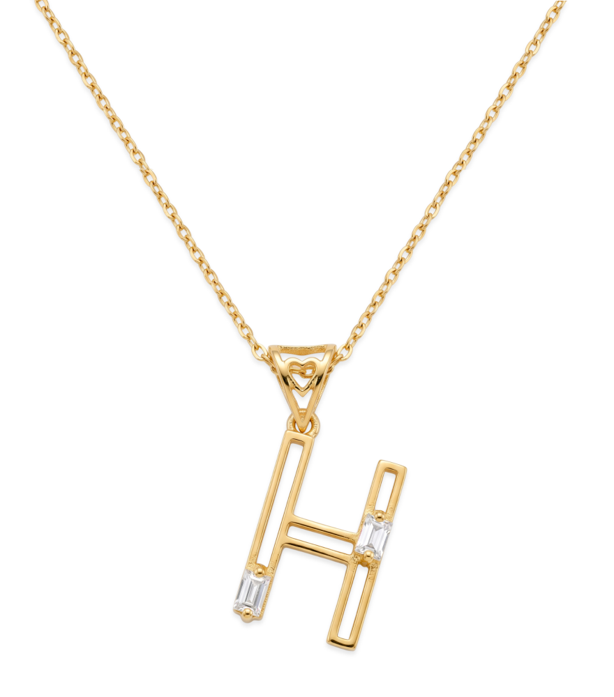 Front View of Letter 'H' Initials Pendant Necklace in 18k Gold Fixed Length Yellow with Hallmark Stamp Metal One Size 1.3gms